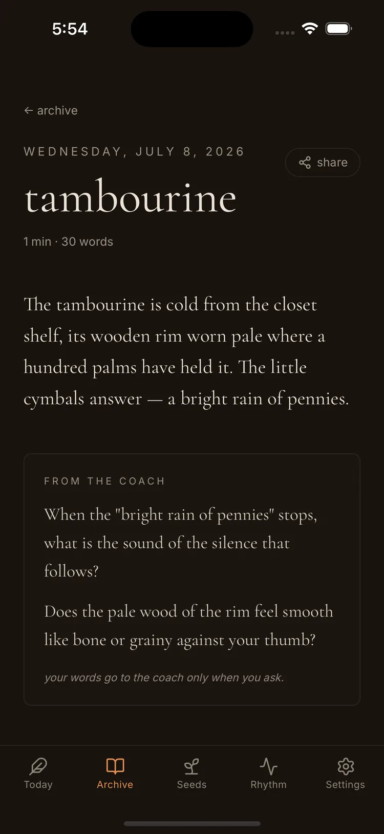 Penchant AI coach screen asking reflective questions about an entry